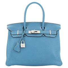 Hermes Birkin Handbag Bleu Jean Clemence with Palladium Hardware 30