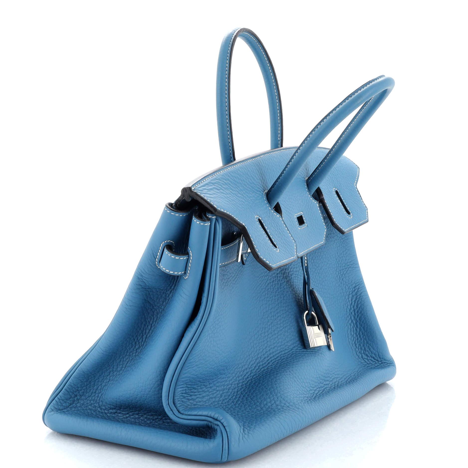 Hermes Birkin Handbag Bleu Jean Clemence with Palladium Hardware 35 9