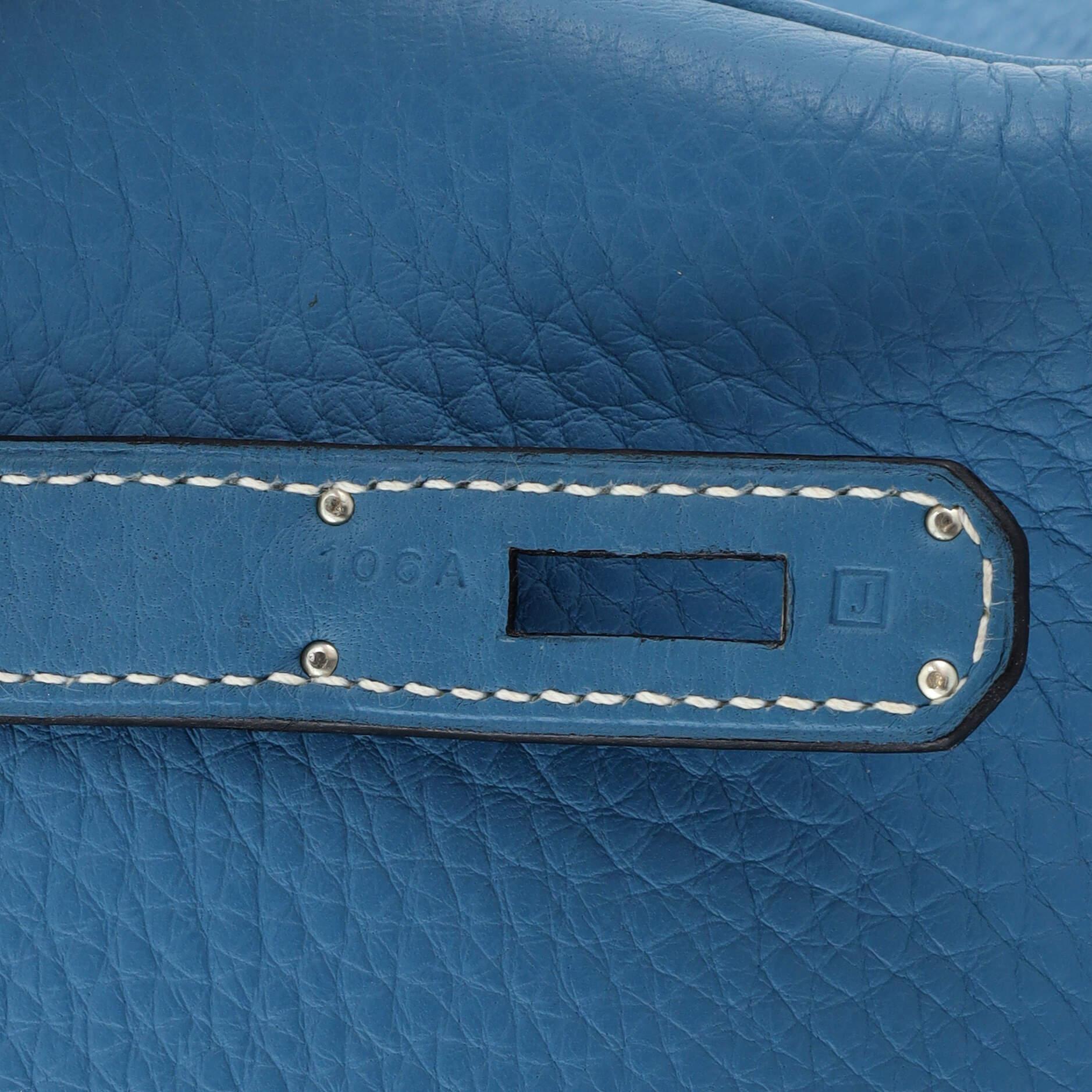 Hermes Birkin Handbag Bleu Jean Clemence with Palladium Hardware 35 11