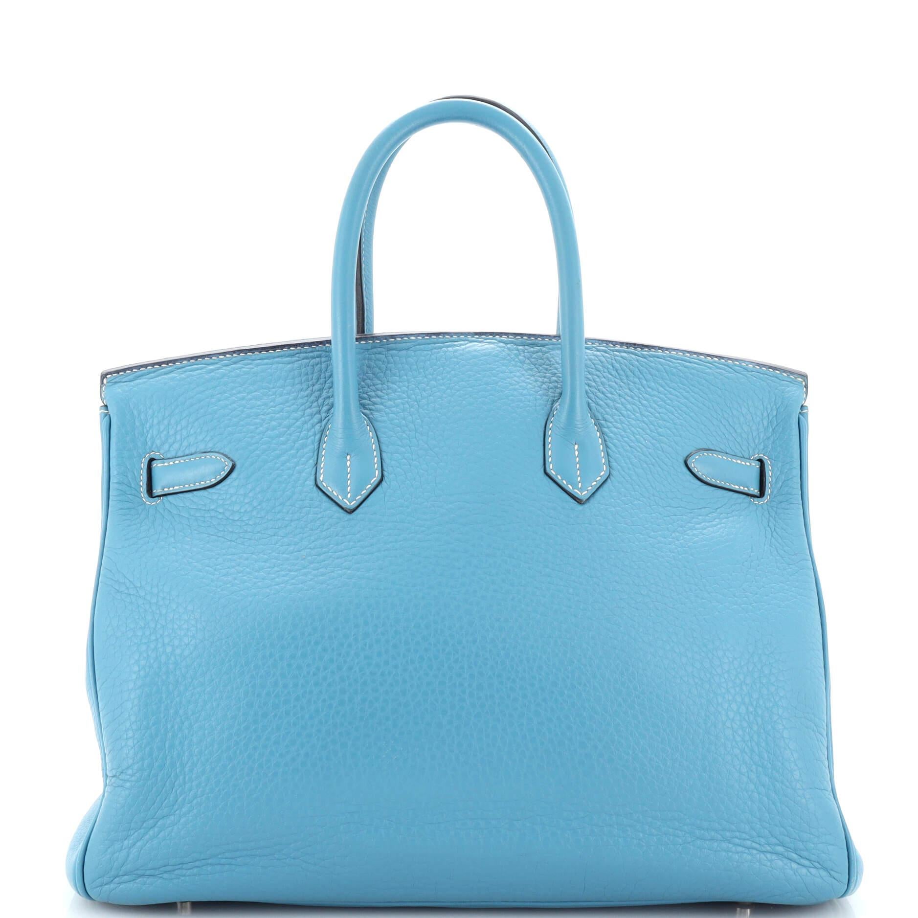 Hermes Birkin Handbag Bleu Jean Clemence with Palladium Hardware 35 In Fair Condition In NY, NY