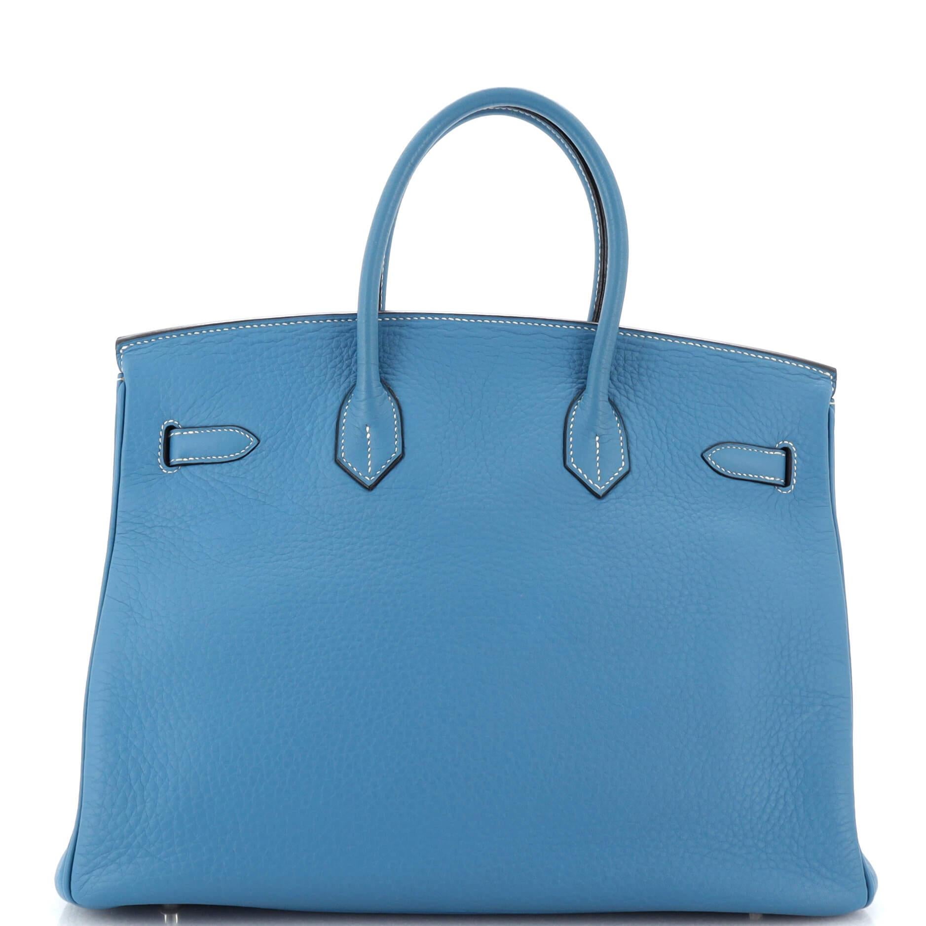 Women's Hermes Birkin Handbag Bleu Jean Clemence with Palladium Hardware 35