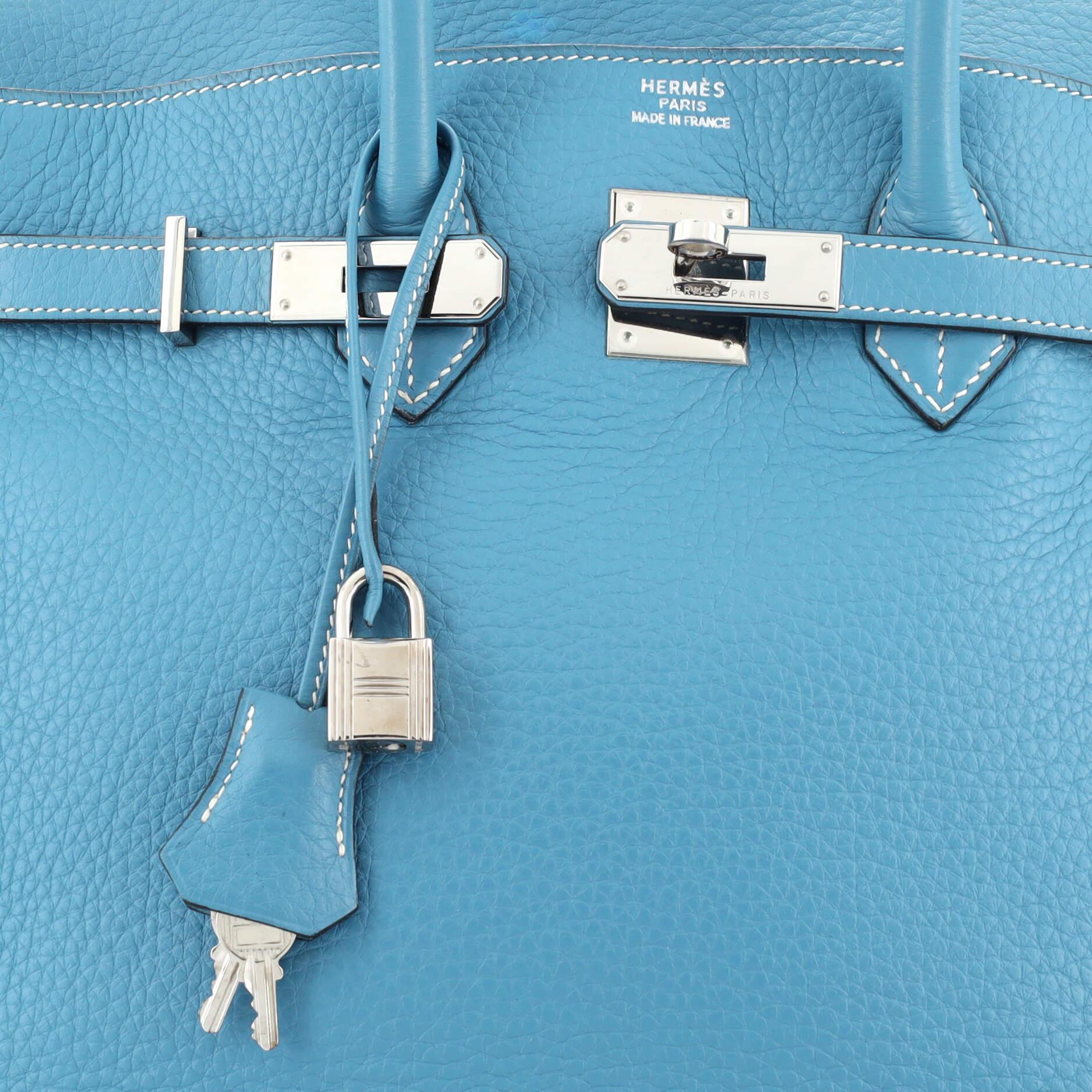 Hermes Birkin Handbag Bleu Jean Clemence with Palladium Hardware 35 2