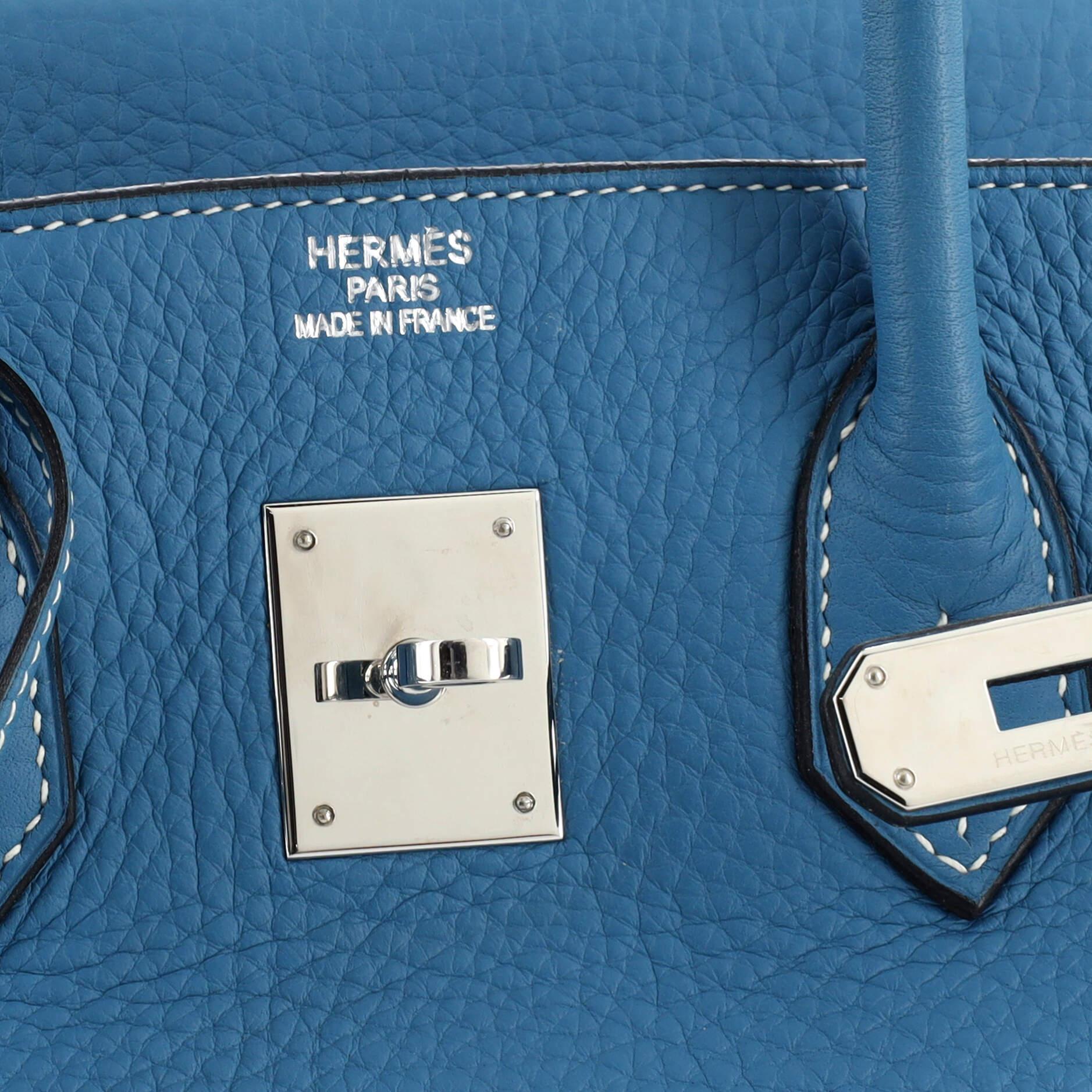 Hermes Birkin Handbag Bleu Jean Clemence with Palladium Hardware 35 4