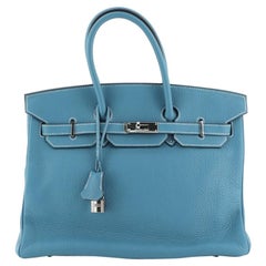 Hermes Birkin Handbag Bleu Jean Clemence With Palladium Hardware 35 