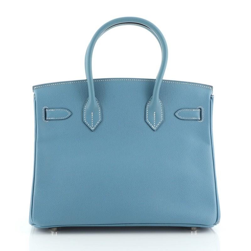 Hermes Birkin Handbag Bleu Jean Epsom with Palladium Hardware 30 In Good Condition In NY, NY