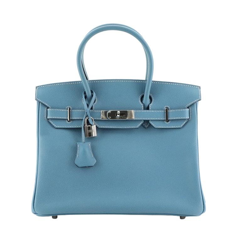 Hermes Birkin Handbag Bleu Jean Epsom with Palladium Hardware 30