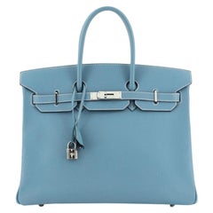 Hermes Birkin Handbag Bleu Jean Epsom With Palladium Hardware 35