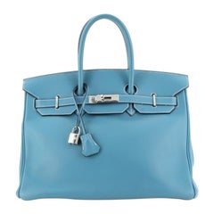 Hermes Birkin Handbag Bleu Jean Swift with Palladium Hardware 35
