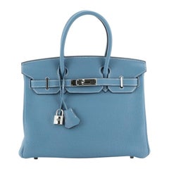 Hermes Birkin Handbag Bleu Jean Togo with Palladium Hardware 30