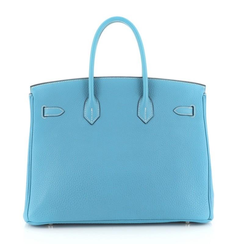 Blue Hermes  Birkin Handbag Bleu Jean Togo with Palladium Hardware 35