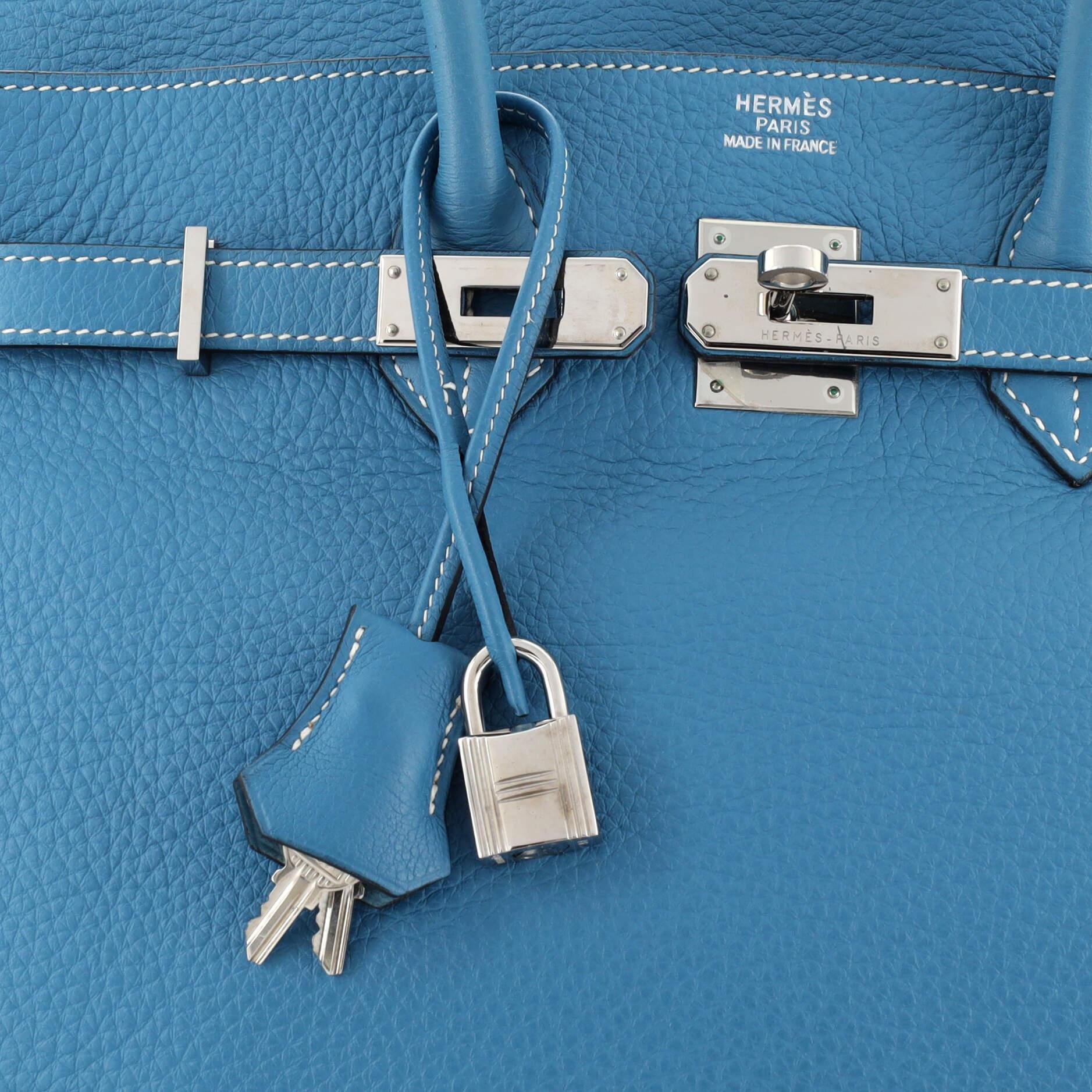 Hermes Birkin Handbag Bleu Jean Togo with Palladium Hardware 35 For Sale 2