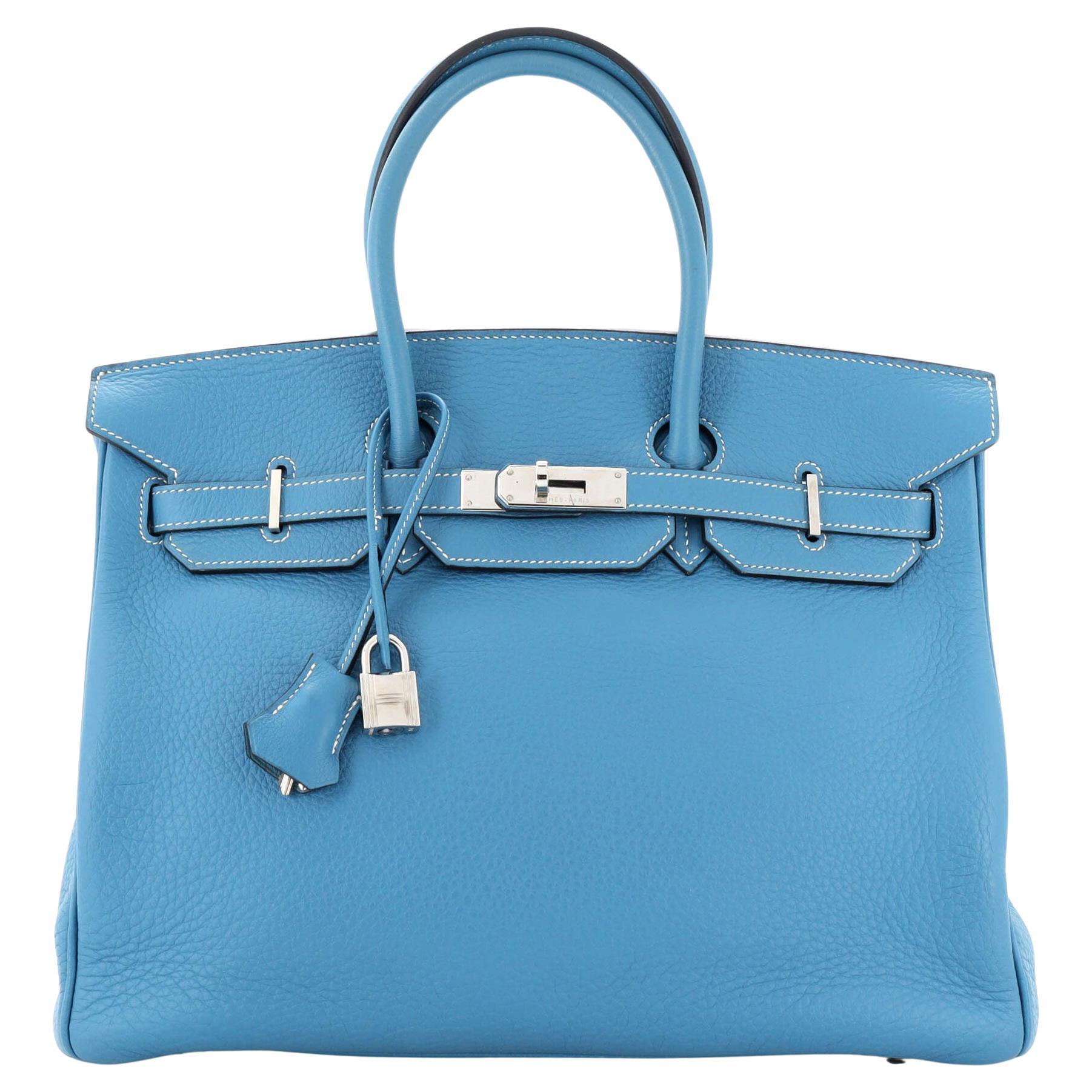 Hermes Birkin Handbag Bleu Jean Togo with Palladium Hardware 35 For Sale