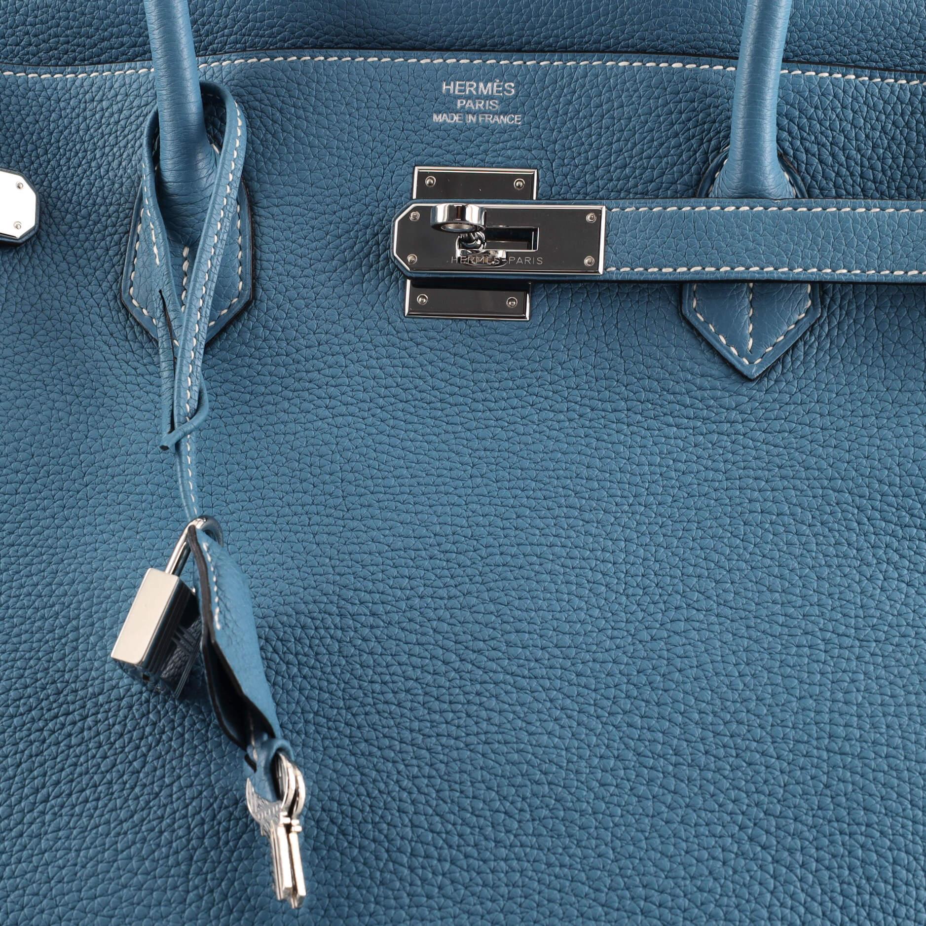 Women's or Men's Hermes Birkin Handbag Bleu Jean Togo with Palladium Hardware 40
