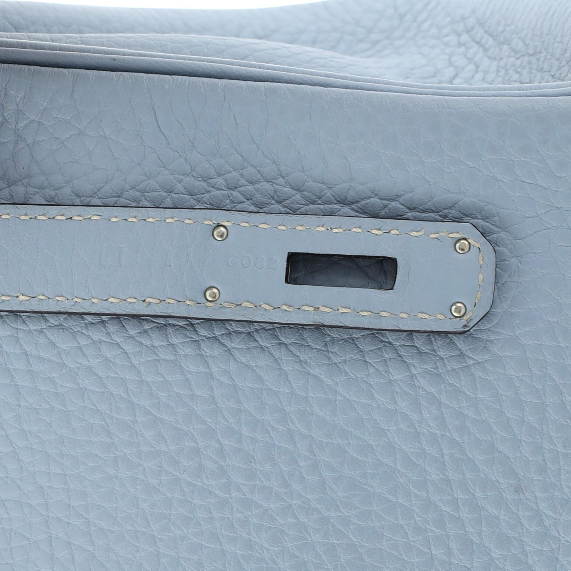 Hermes Birkin Handbag Bleu Lin Clemence with Palladium Hardware 30 For Sale 6
