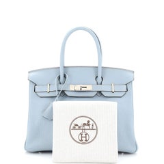 Hermes Birkin Handbag Bleu Lin Clemence with Palladium Hardware 30