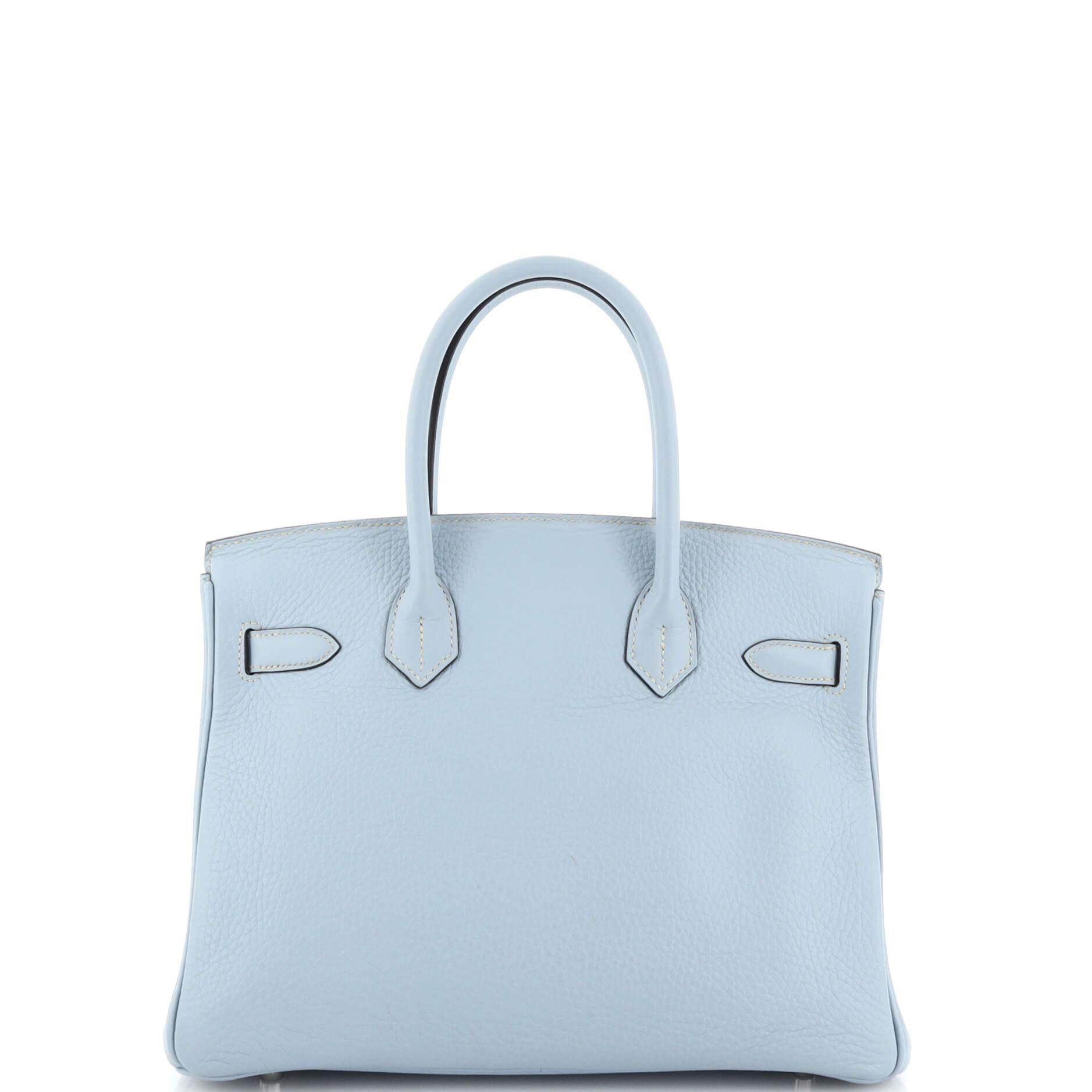 Hermes Birkin Handbag Bleu Lin Clemence with Palladium Hardware 30 In Good Condition For Sale In NY, NY