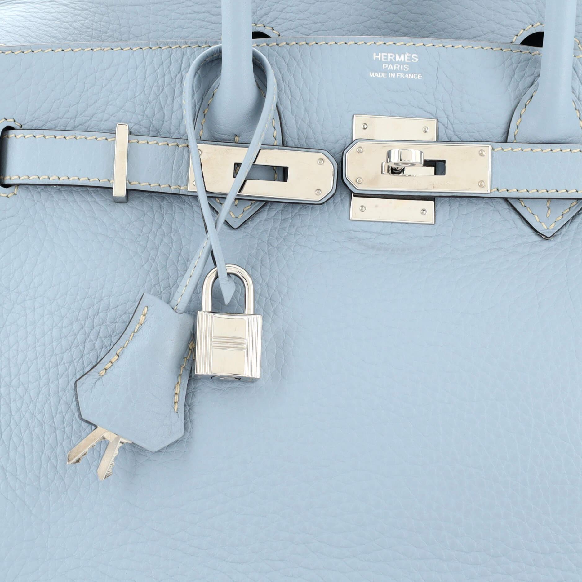 Hermes Birkin Handbag Bleu Lin Clemence with Palladium Hardware 30 For Sale 2