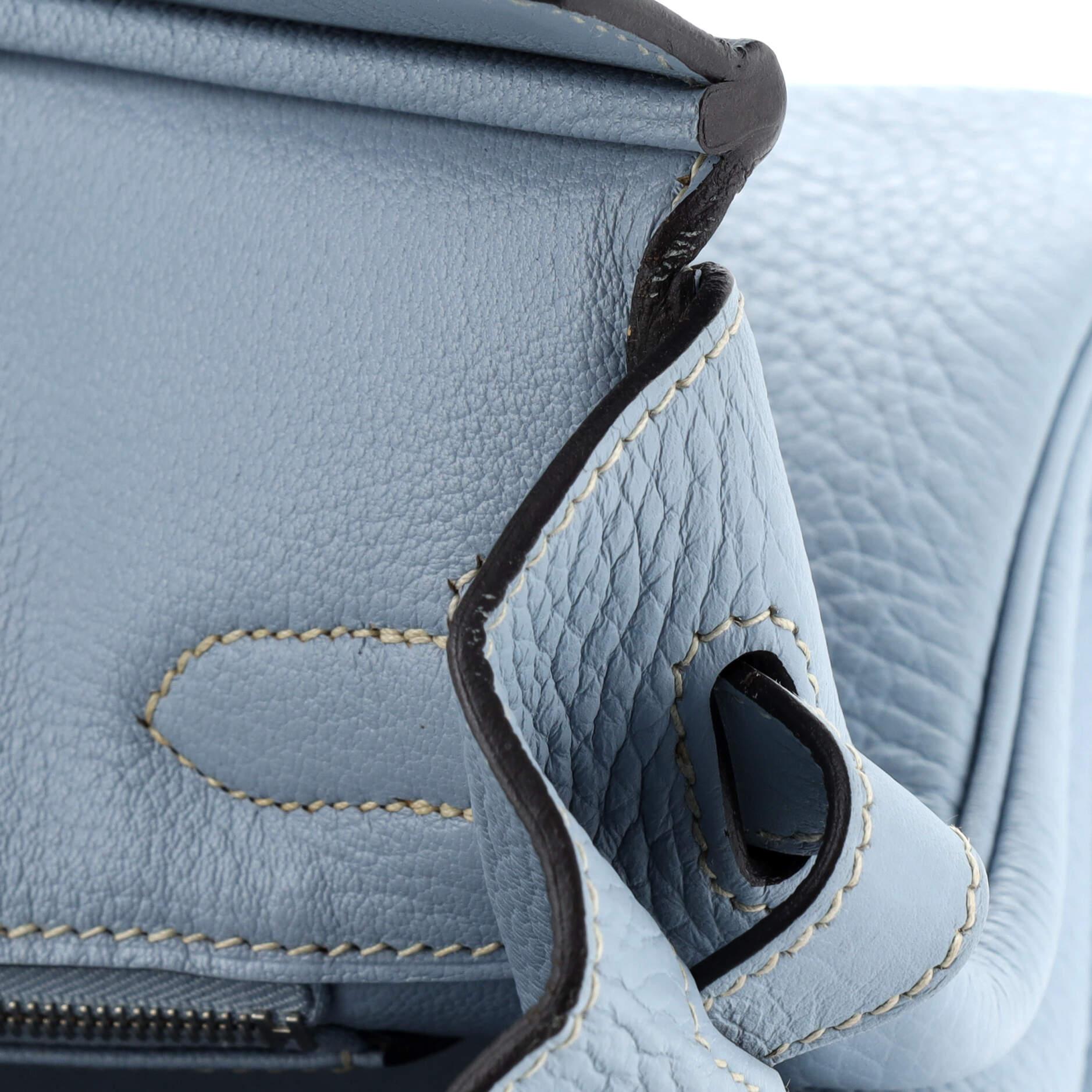 Hermes Birkin Handbag Bleu Lin Clemence with Palladium Hardware 30 For Sale 4