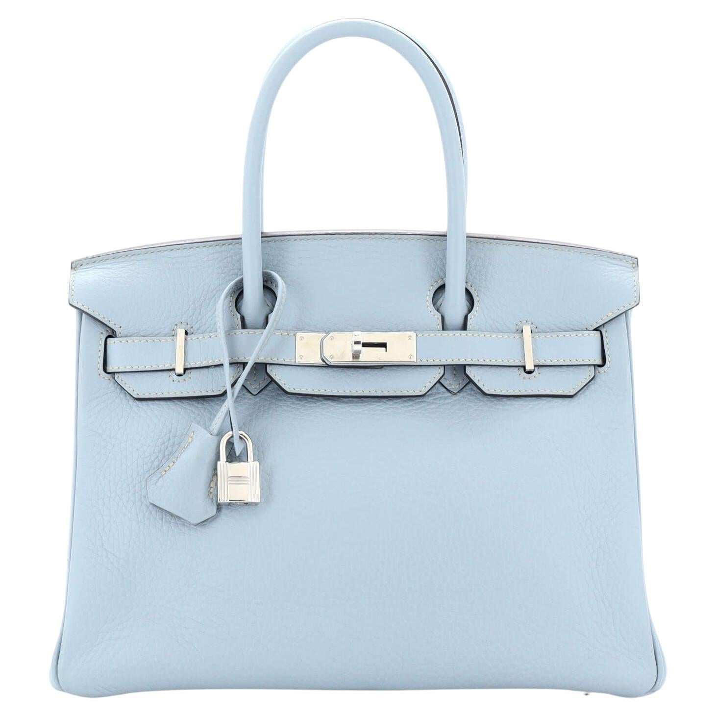 Hermes Birkin Handbag Bleu Lin Clemence with Palladium Hardware 30 For Sale