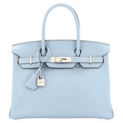 Hermès - Sac à main Birkin Bleu Lin Clemence avec finitions métalliques en palladium 30