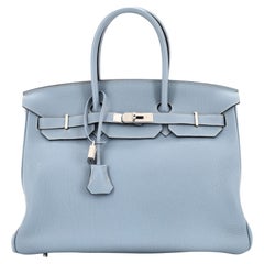 Hermes Birkin Handbag Bleu Lin Clemence with Palladium Hardware 35