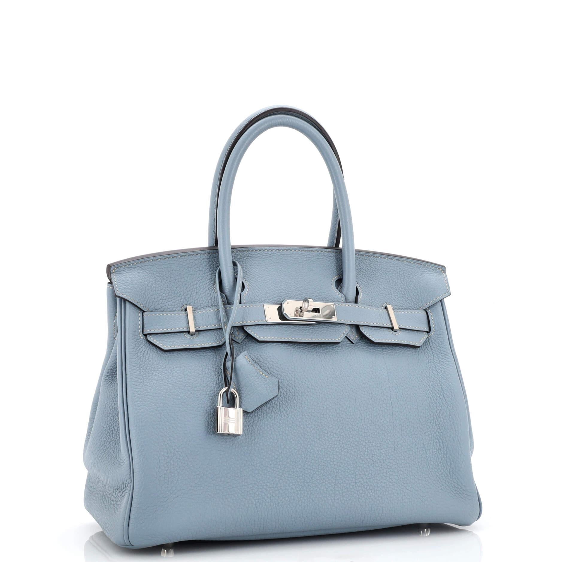 Hermes Birkin Handbag Bleu Lin Togo with Palladium Hardware 30 In Good Condition In NY, NY