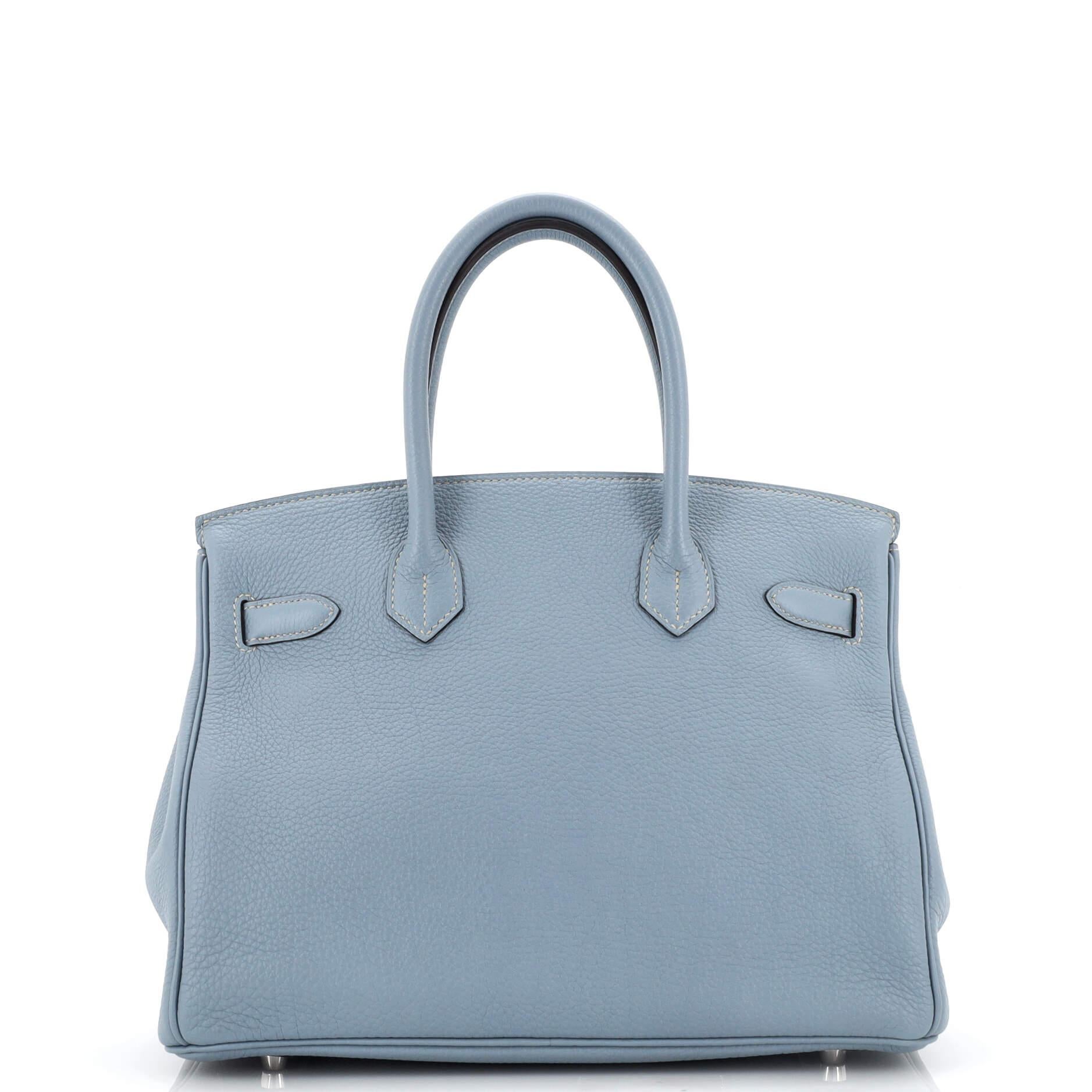 Women's or Men's Hermes Birkin Handbag Bleu Lin Togo with Palladium Hardware 30