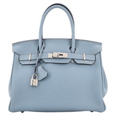 Hermes Birkin Handbag Bleu Lin Togo with Palladium Hardware 30