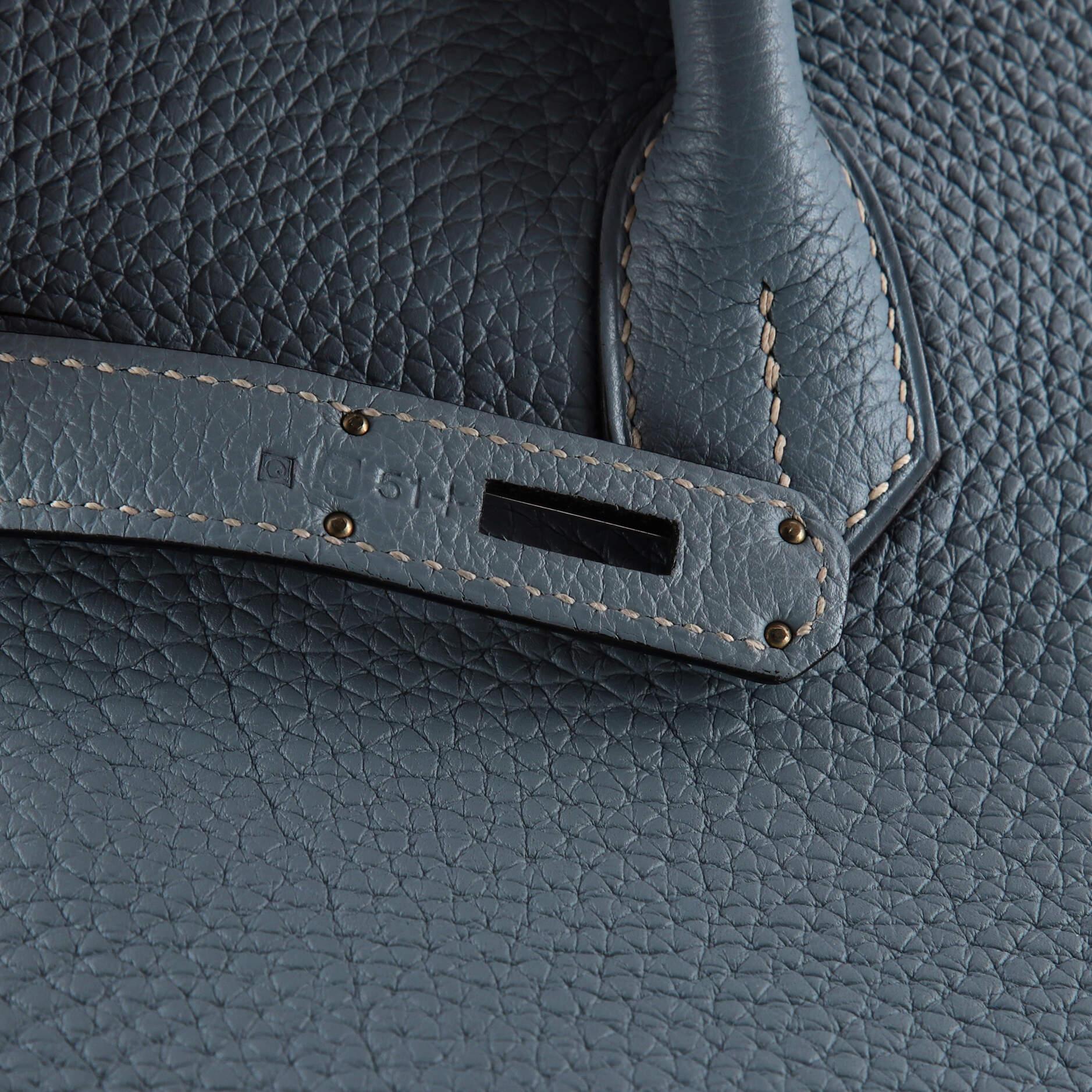 Hermes Birkin Handbag Bleu Lin Togo with Palladium Hardware 35 For Sale 7