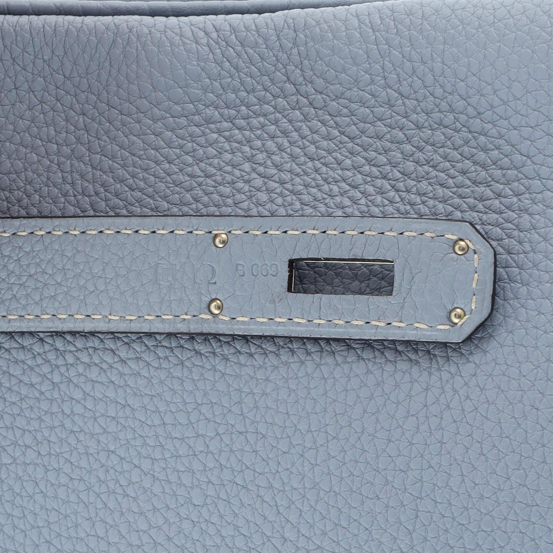 Hermes Birkin Handbag Bleu Lin Togo with Palladium Hardware 35 For Sale 8
