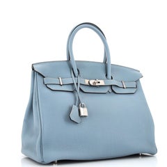 Hermes Birkin Handbag Bleu Lin Togo with Palladium Hardware 35