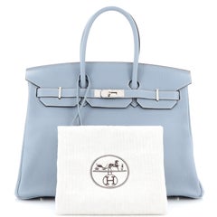 Hermes Birkin Handbag Bleu Lin Togo with Palladium Hardware 35