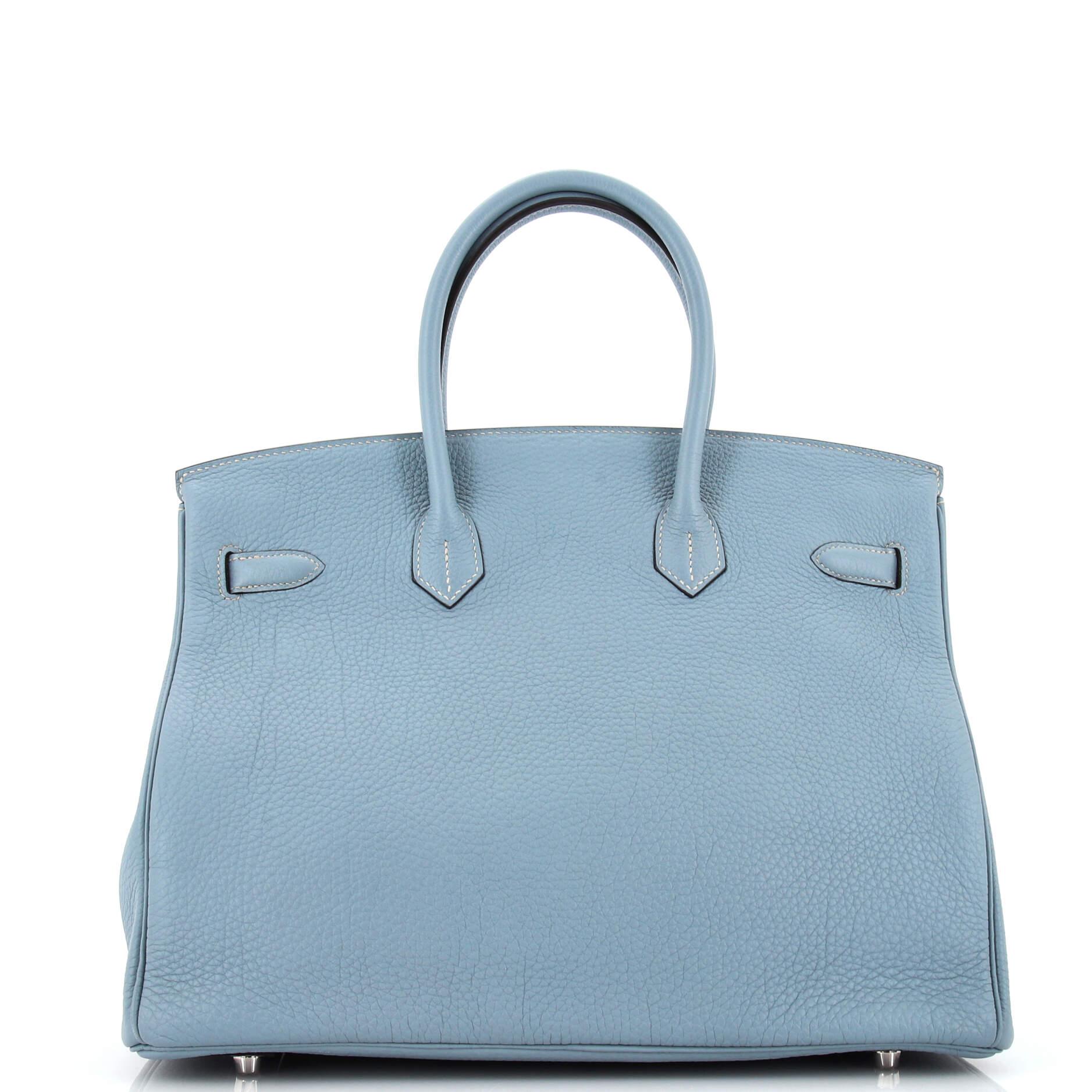 Hermes Birkin Handbag Bleu Lin Togo with Palladium Hardware 35 In Good Condition For Sale In NY, NY