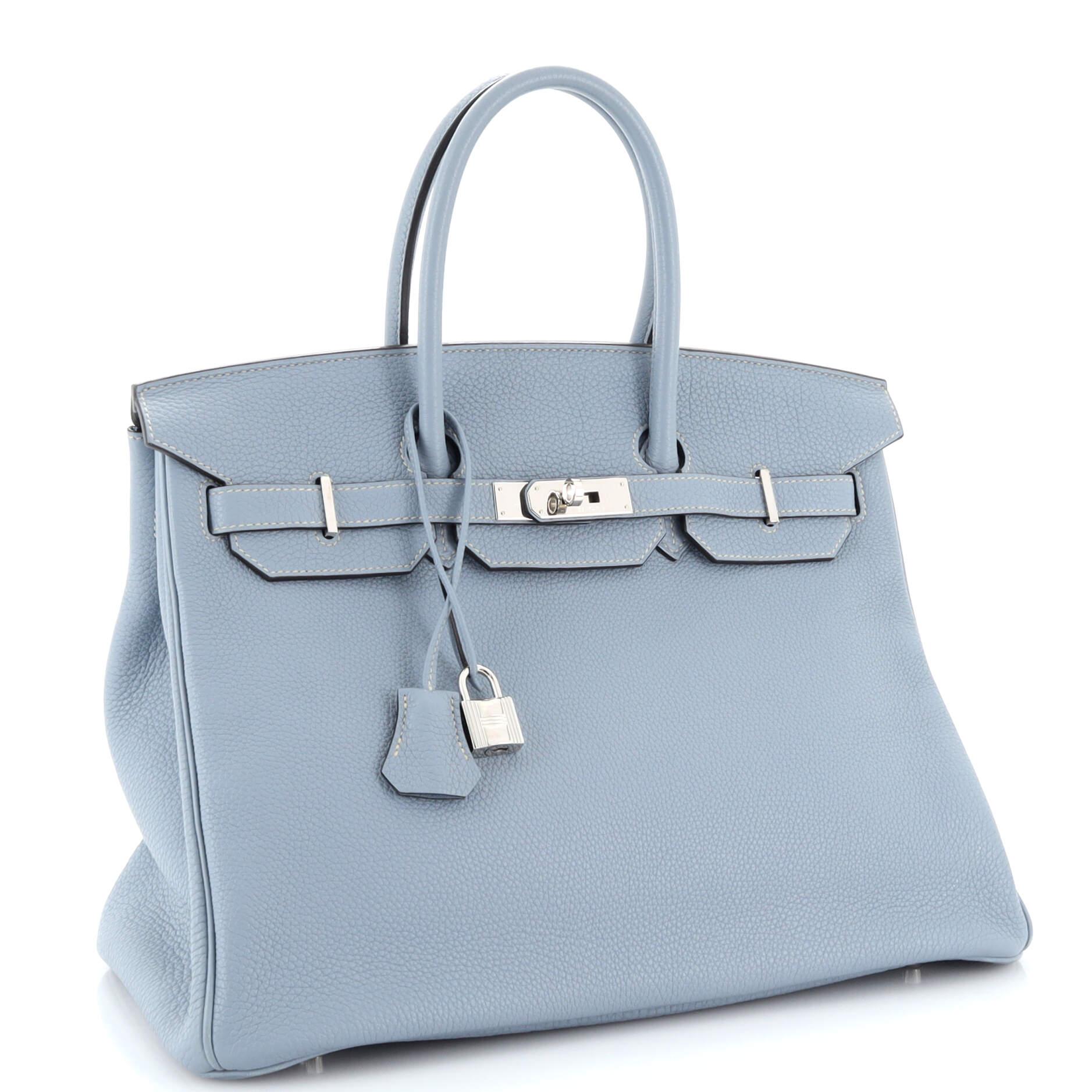 Hermes Birkin Handbag Bleu Lin Togo with Palladium Hardware 35 In Good Condition For Sale In NY, NY