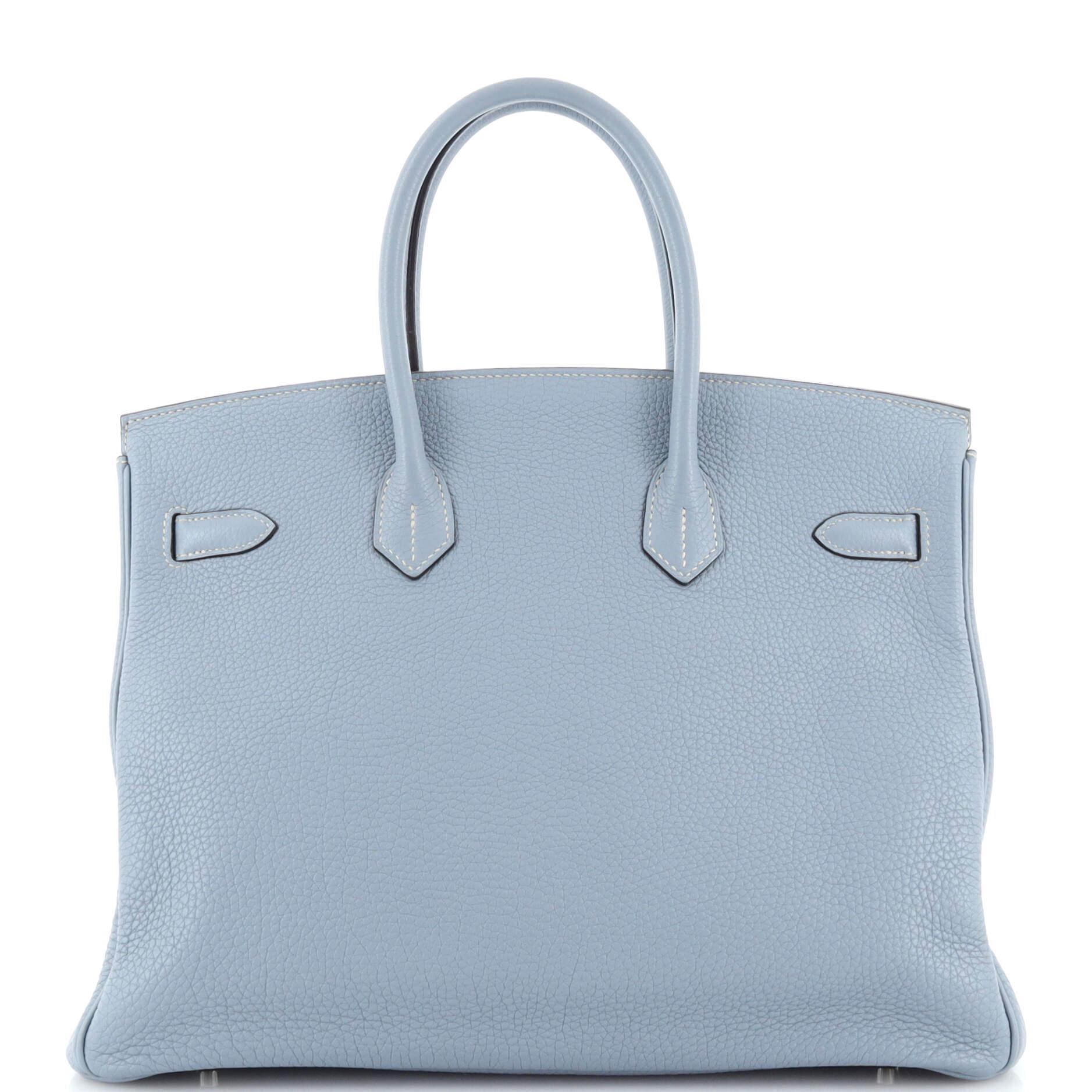 Women's Hermes Birkin Handbag Bleu Lin Togo with Palladium Hardware 35 For Sale