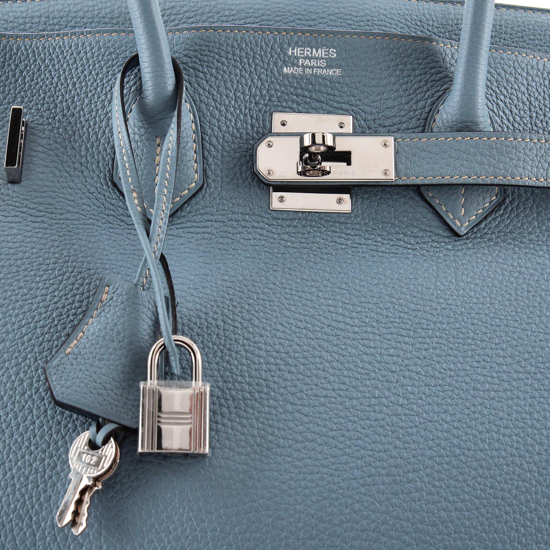 Hermes Birkin Handbag Bleu Lin Togo with Palladium Hardware 35 For Sale 2