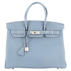 Hermes Birkin Handbag Bleu Lin Togo with Palladium Hardware 35