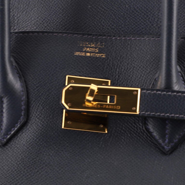 Hermes Birkin Handbag Bleu France Courchevel with Gold Hardware 30