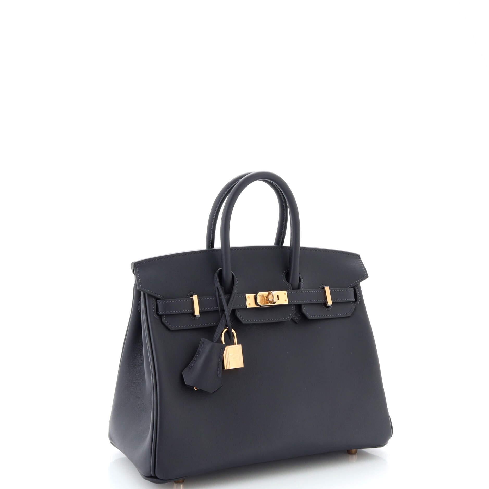 Hermes Birkin Handbag Bleu Nuit Swift with Rose Gold Hardware 25 In Good Condition In NY, NY