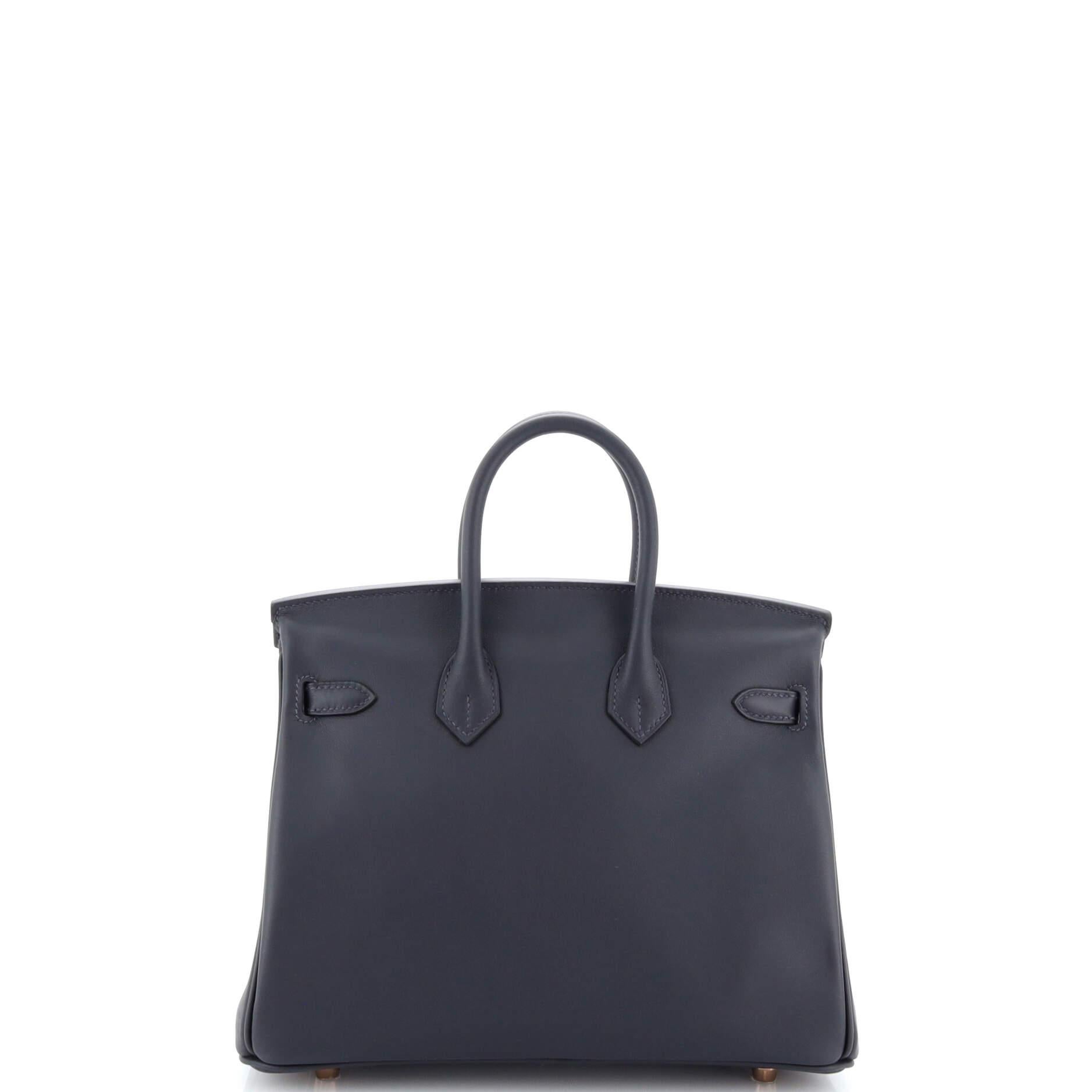 Women's or Men's Hermes Birkin Handbag Bleu Nuit Swift with Rose Gold Hardware 25
