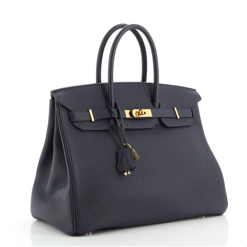 Black Hermes Birkin Handbag Bleu Nuit Togo with Gold Hardware 35