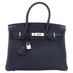 Hermes Birkin Handbag Bleu Nuit Togo with Palladium Hardware 30