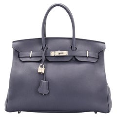 Hermes Birkin Handbag Bleu Nuit Togo with Palladium Hardware 35