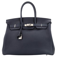 Hermes Birkin Handbag Bleu Nuit Togo with Palladium Hardware 35