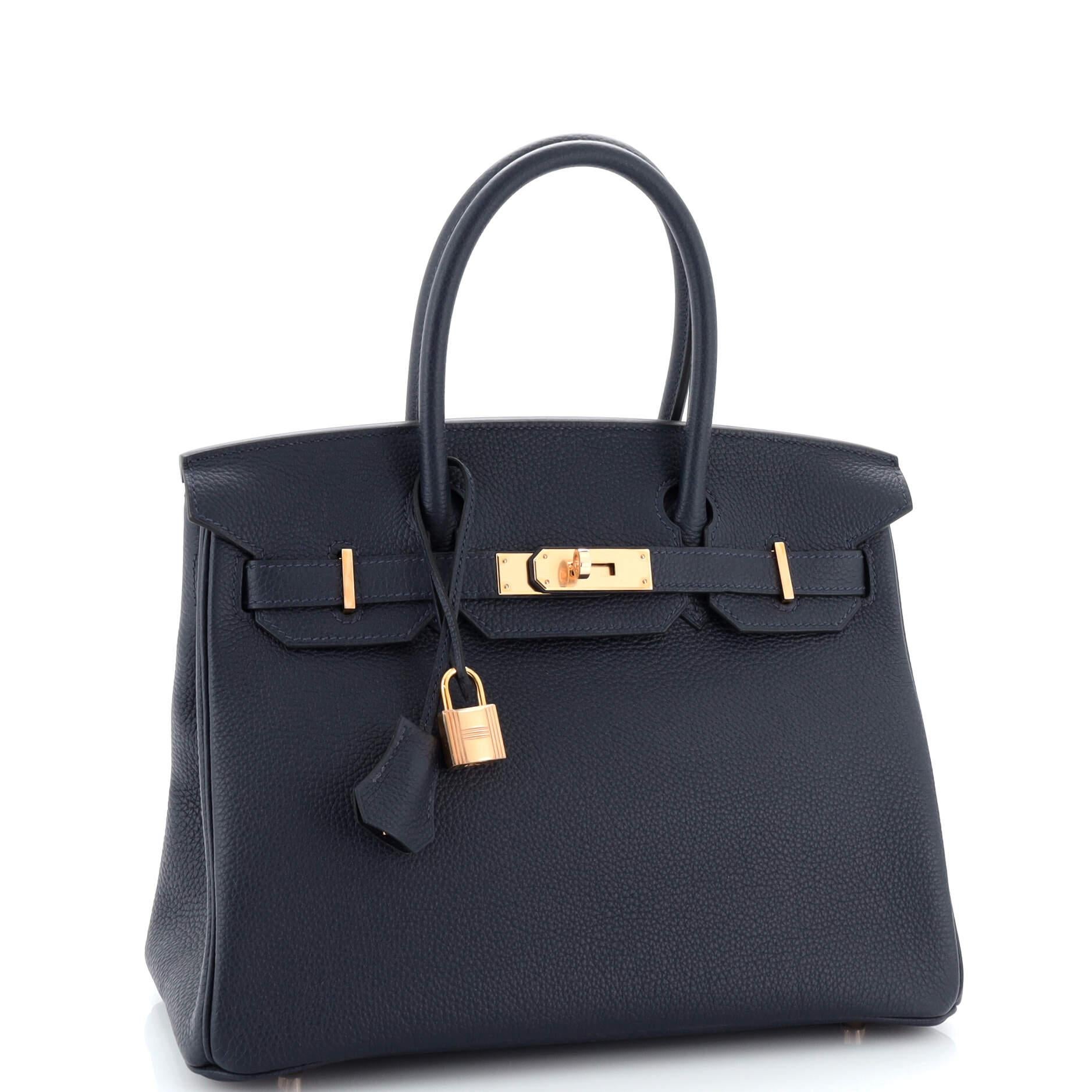 Hermes Birkin Handbag Bleu Nuit Togo with Rose Gold Hardware 30 In Good Condition In NY, NY