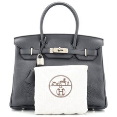 Hermes Birkin Handbag Bleu Obscur Clemence with Palladium Hardware 30