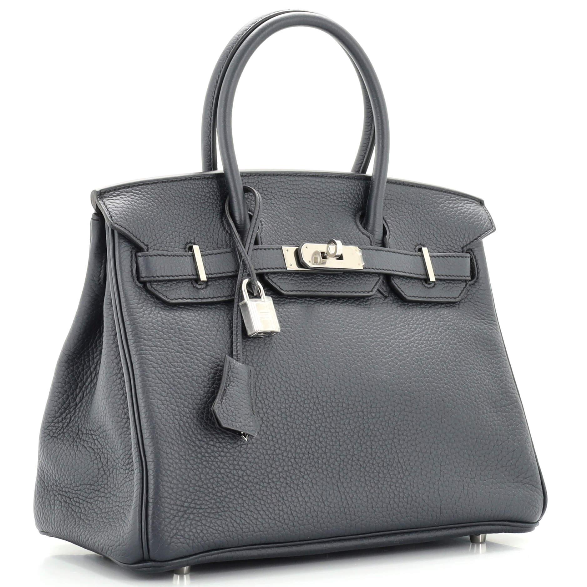 Gray Hermes Birkin Handbag Bleu Obscur Clemence with Palladium Hardware 30