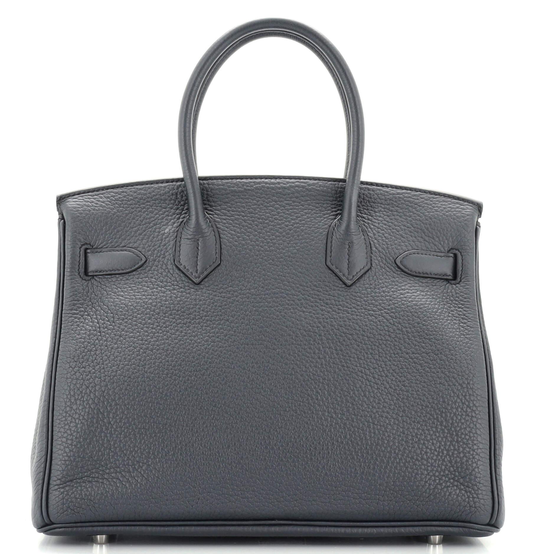 Hermes Birkin Handbag Bleu Obscur Clemence with Palladium Hardware 30 In Good Condition In NY, NY