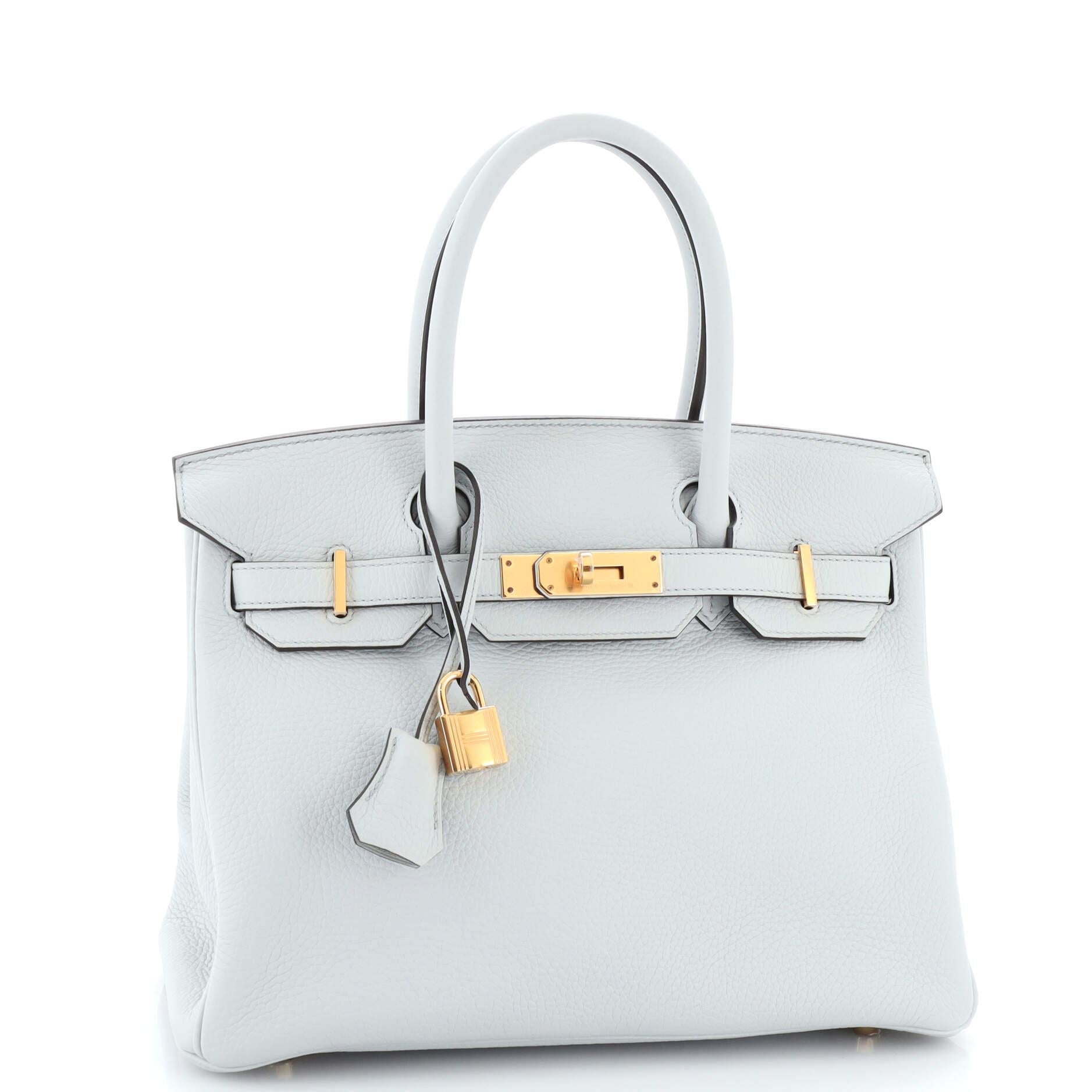 Hermes Birkin Handbag Bleu Pale Clemence with Gold Hardware 30 In Good Condition In NY, NY