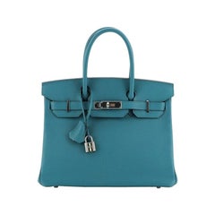 Hermes Birkin Handbag Bleu Paon Chevre de Coromandel with Palladium Hardw